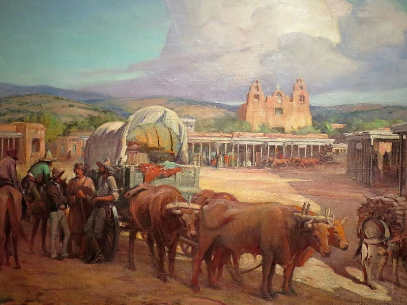 1869-Gerald Cassidy - Veduta di Santa Fe Plaza nel 1850 - New Mexico Museum of Art